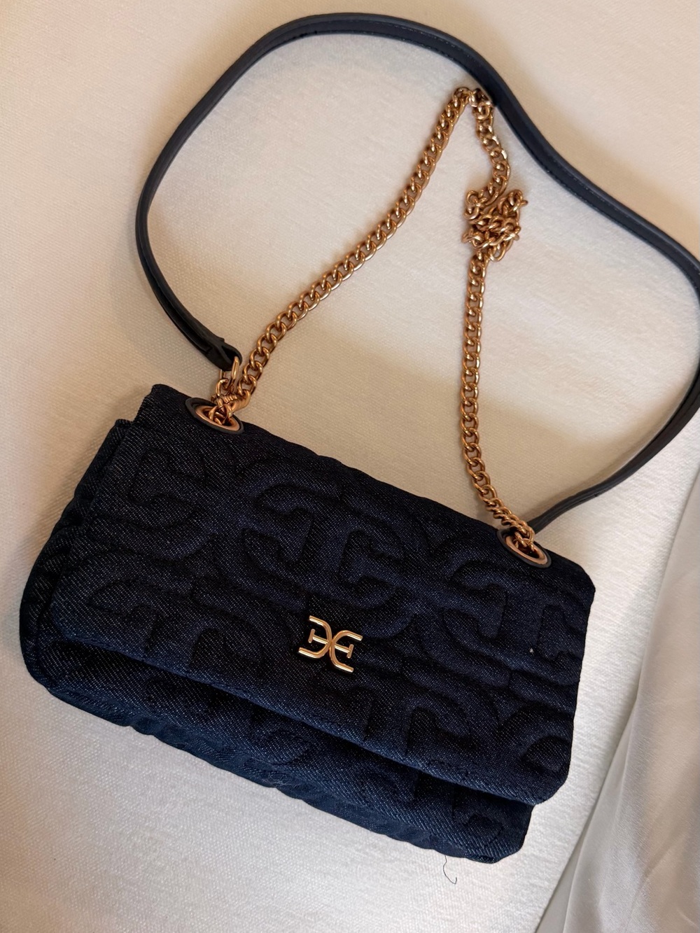 Sam Edelman Black Quilted Shoulder Bag with Gold Chain